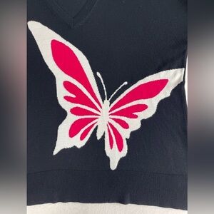 Laurie Felt Black sweater with a groovy, colorful butterfly on front. Size L